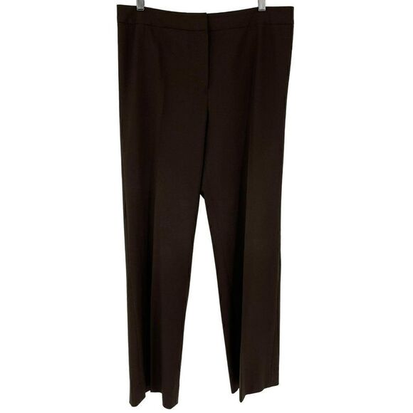 Lafayette 148 New York Straight Wide Leg Pants Stretch Wool Brown Women Size 12 - Picture 1 of 10